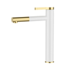 Grifo de lavabo de latón de oro blanco alto de diseño europeo con cuello largo
