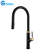 Grifo de cocina de grifos extraíbles de agua de fregadero negro profesional con alta calidad